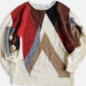 Vintage Harrington Park Earthy Geometric Design Slouchy Dolman Sleeve Sweater